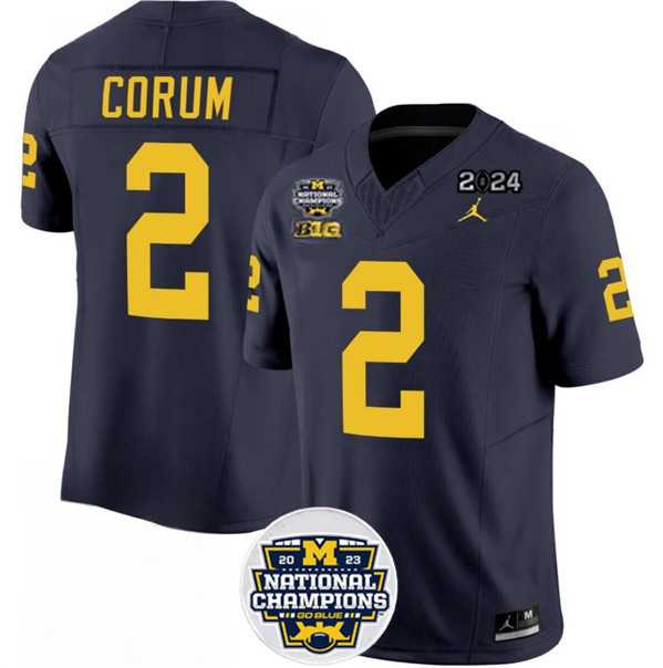 Men's Michigan Wolverines #2 Blake Corum 2024 F.U.S.E. Navy National Championship Stitched Jersey Dzhi